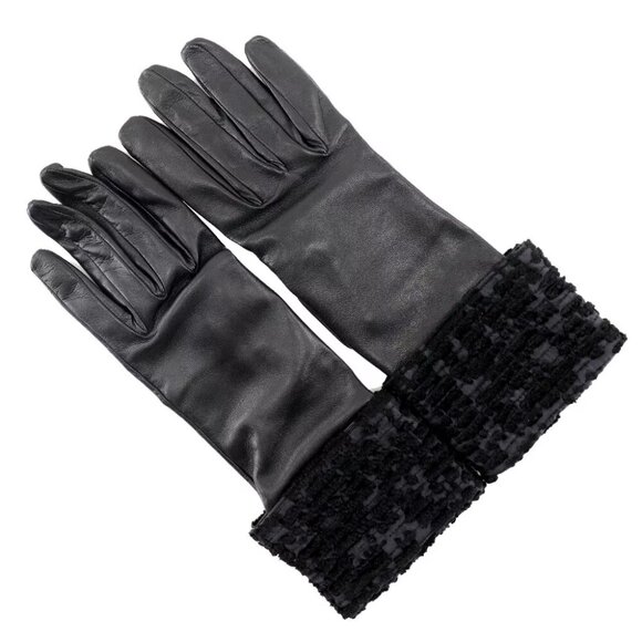 HERMES Glove gloves black lambskin/Satin Women - Picture 7 of 7